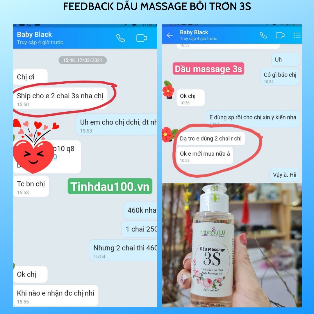 Dầu bôi trơn massage 3S. Dầu massage body toàn thân, Yoni. Tinh dầu massage body hoa hồng dưỡng da dung tích 80ml. Tặng video hướng dẫn massage Tinh Dầu 100 Store