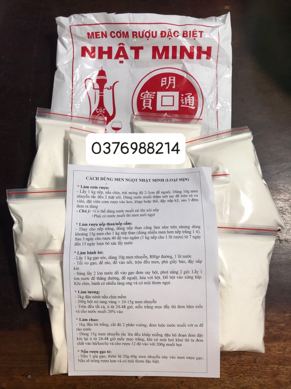 Men cơm rượu Nhật Minh loại mịn, men ngọt ủ bánh bò, men ủ rượu nếp cẩm, làm tương, làm chao, nấu rượu gạo tẻ