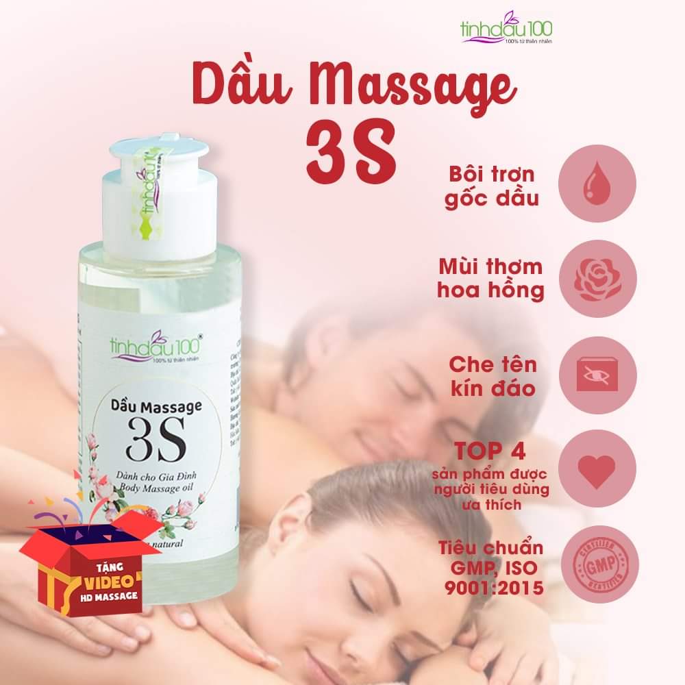 Dầu bôi trơn massage 3S. Dầu massage body toàn thân, Yoni. Tinh dầu massage body hoa hồng dưỡng da dung tích 80ml. Tặng video hướng dẫn massage Tinh Dầu 100 Store
