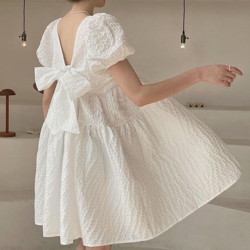 C2] Váy trễ vai nơ lưng chất tafta có sẵn đệm mút, Đầm trễ vai nơ lưng Hàn  Quốc | Shopee Việt Nam
