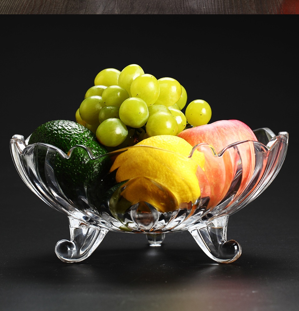 Đĩa Thủy Tinh Cao Cấp Đựng Trái Cây 3 Chân. Khay đựng trái cây. Dĩa để trái cây lớn
