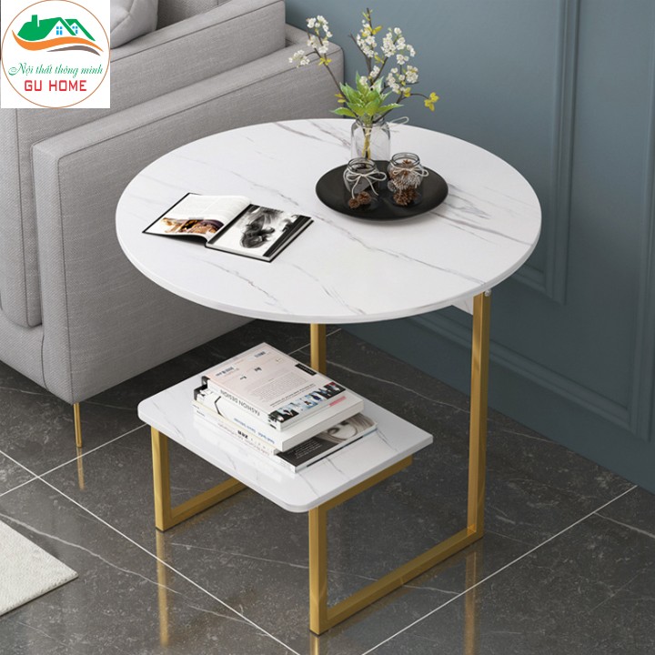 Bàn Trà Mini Bàn Cafe Đặt Cạnh Sofa Kệ Decor Phòng Khách Kệ Mỹ Phẩm Hình Tròn 2 Tầng