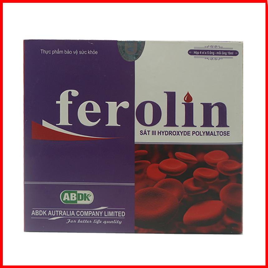 TPBVSK  FEROLIN- Bổ Sung Sắt Cho Người Thiếu Máu, Hoa Mắt Chóng Mặt- Phụ Nữ Có Thai Và Cho Con Bú ( hộp 20 ống)