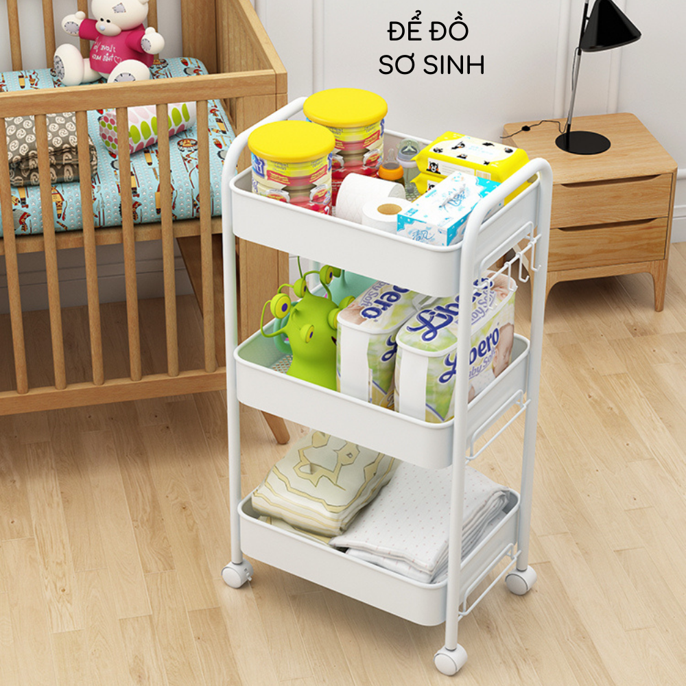 Kệ sắt 3 tầng IKEA đa năng đựng đồ mỹ phẩm tiệm Spa Nail tóc makeup đựng gia vị kệ nhà bếp kệ sách kệ phòng khách kệ phòng ngủ có tay cầm bánh xe Zozon