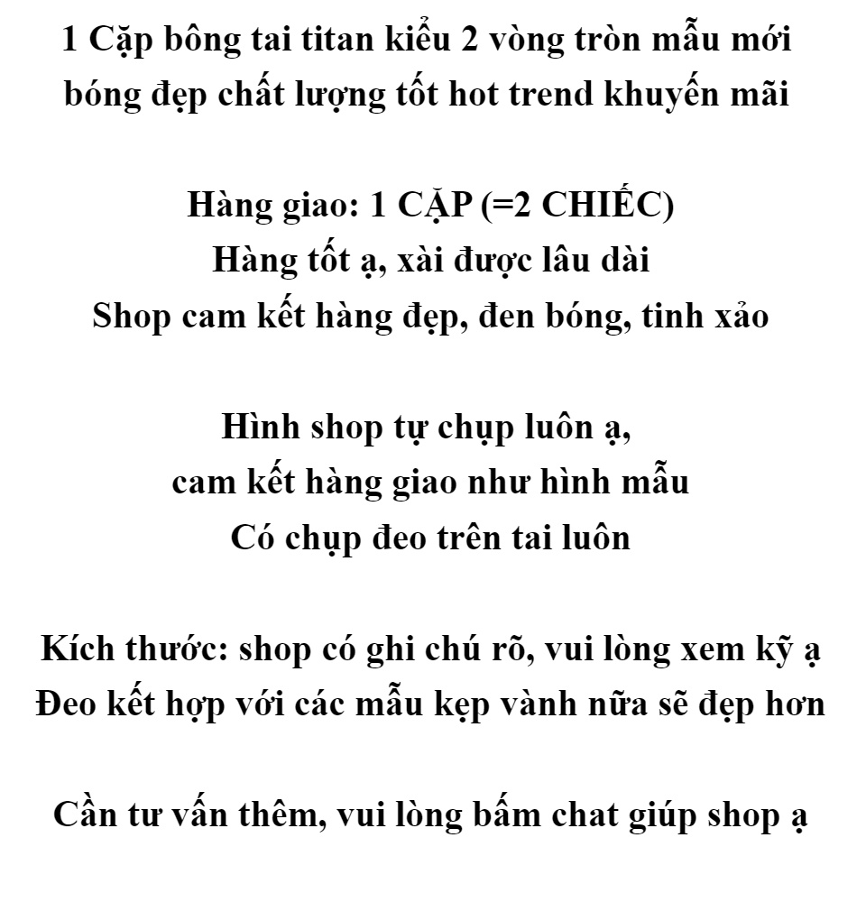 1 Cặp bông tai titan kiểu 2 vòng tròn mẫu mới bóng đẹp chất lượng ...