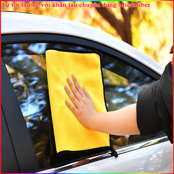 Khăn lau xe ô tô Microfiber 2 lớp siêu thấm hút, sợi mềm mịn, cực dày