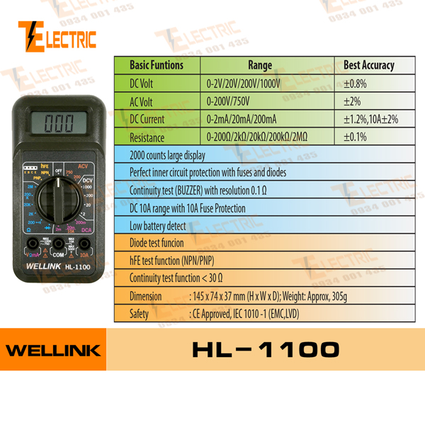 WELLINK HL - 1100 Đồng Hồ Đo Điện Vạn Năng Wellink HL 1100