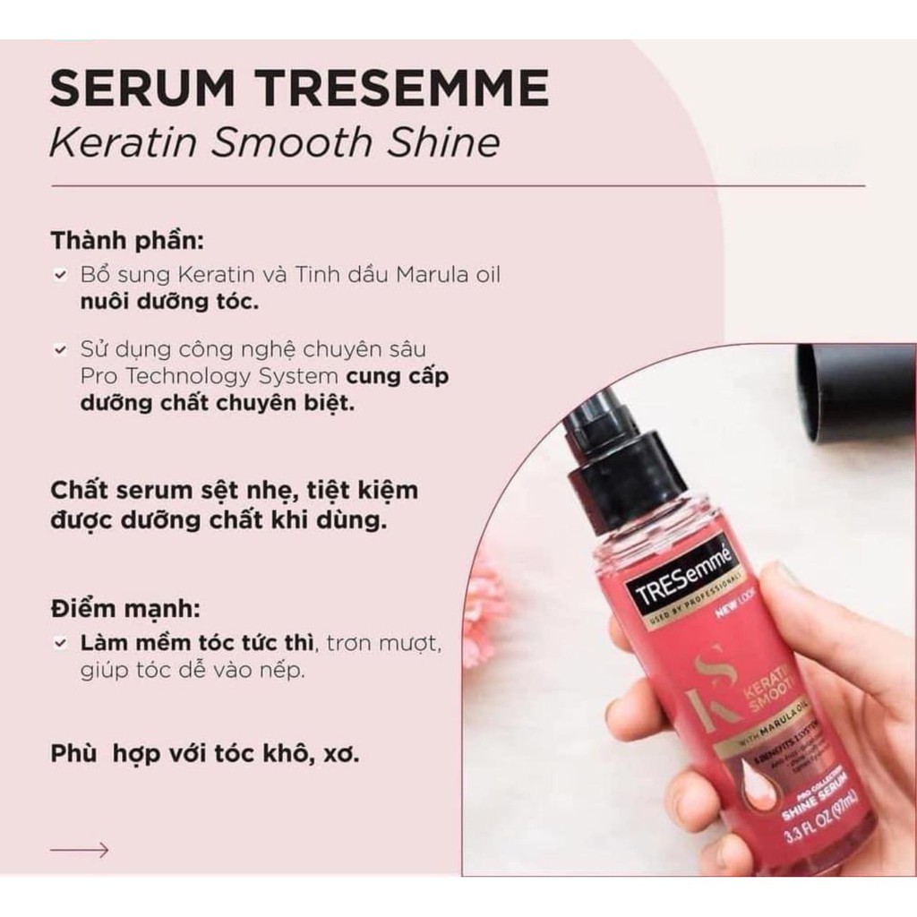 Serum Dưỡng Tóc TRESEMME Keratin Smooth Xịt Dưỡng tóc tạo kiểu Dầu Marula & Keratin Tóc Vào Nếp Bóng Mượt 97ml