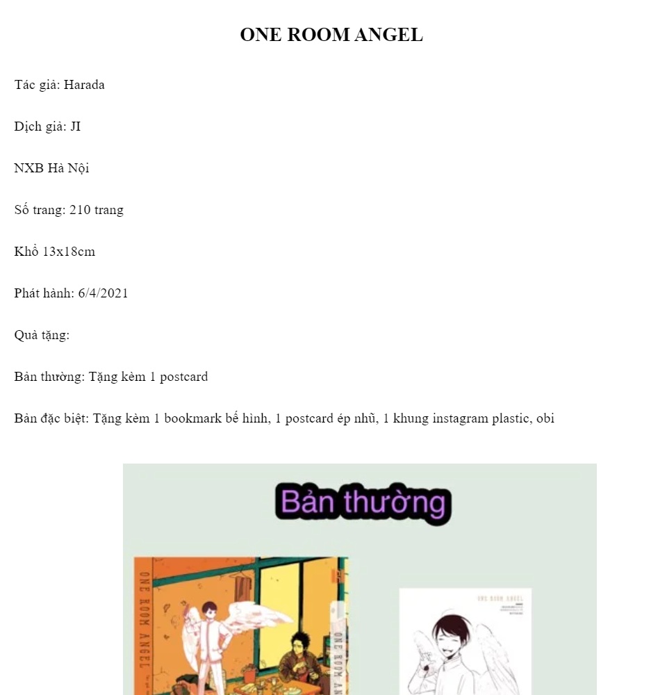 Truyện tranh - ONE ROOM ANGEL (Bản đặc biệt tặng kèm Bookmark +