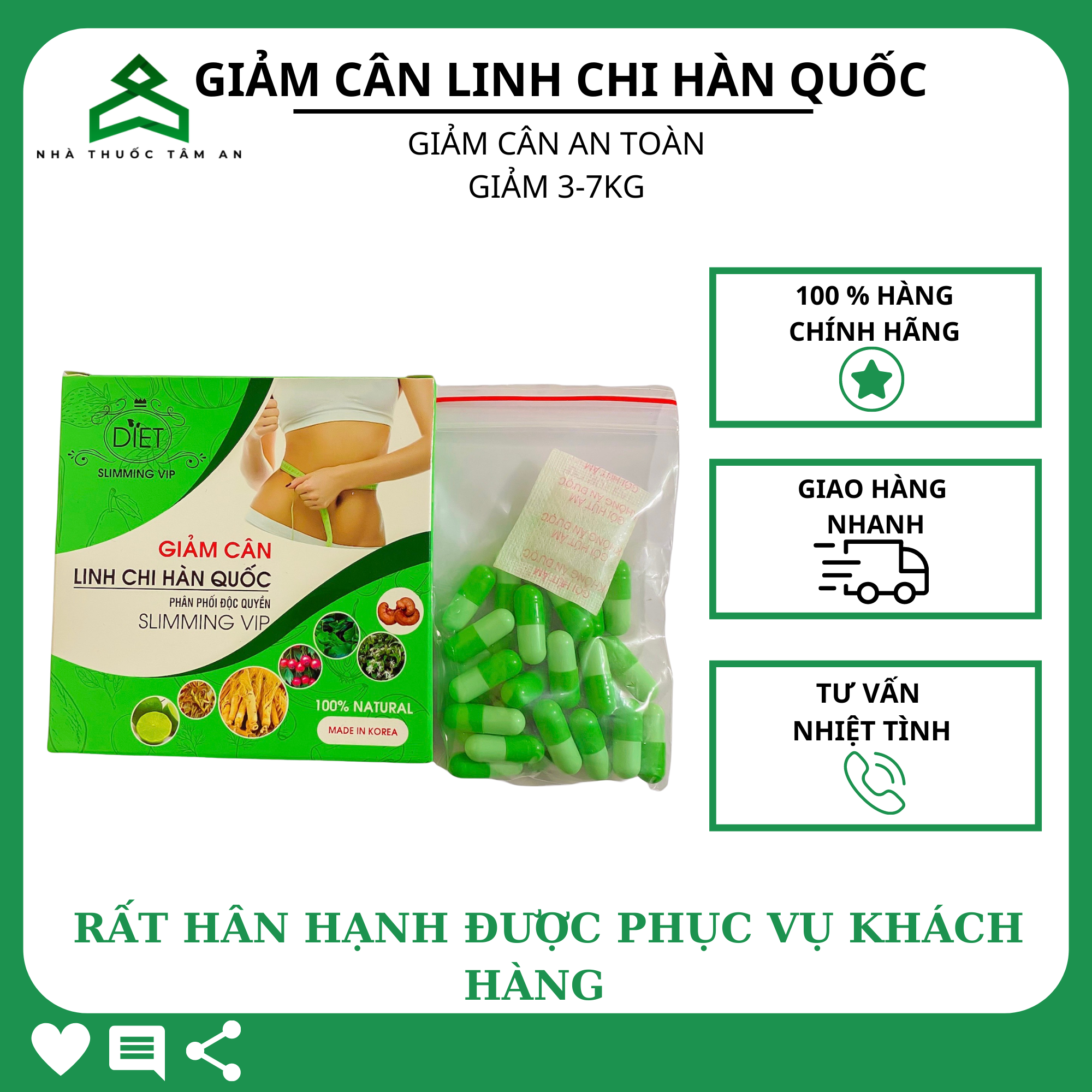 Giảm Cân Nhanh Linh Chi Hàn Quốc-hộp 30 viên giảm 5-8kg