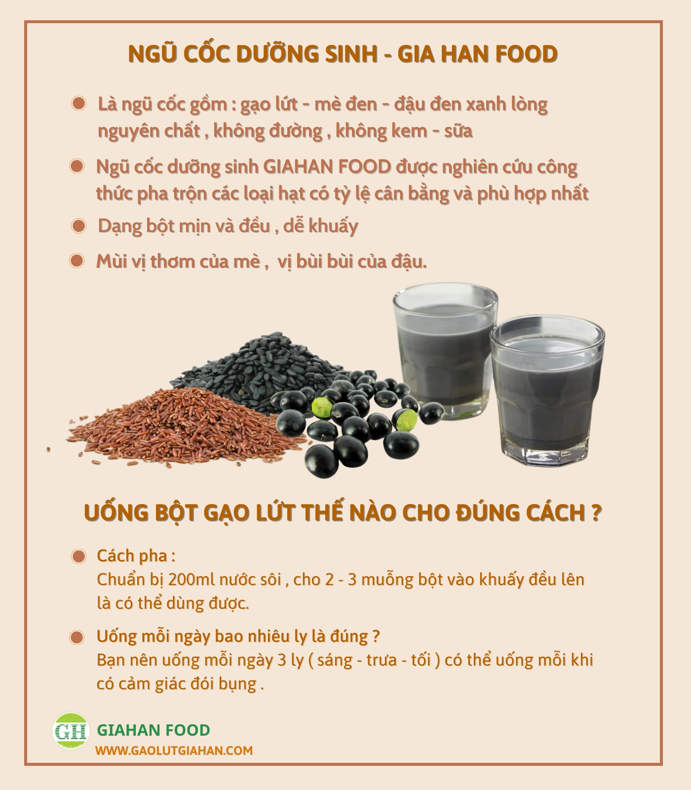 Bột Ngũ Cốc Dưỡng Sinh GiahanFood , Bột ngũ cốc giúp cân bằng đường huyết và bổ sung đạm thực vật , bột ngũ cốc thuần chay , bột ngũ cốc nảy mầm nguyên cám , Bột ngũ cốc giàu chất xơ, đạm thực vật , thuần chay
