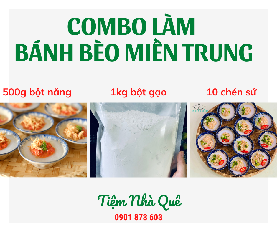 Combo làm Bánh Bèo chuẩn vị Miền Trung (1kg bột gạo + 500g bột năng + 10 chén)