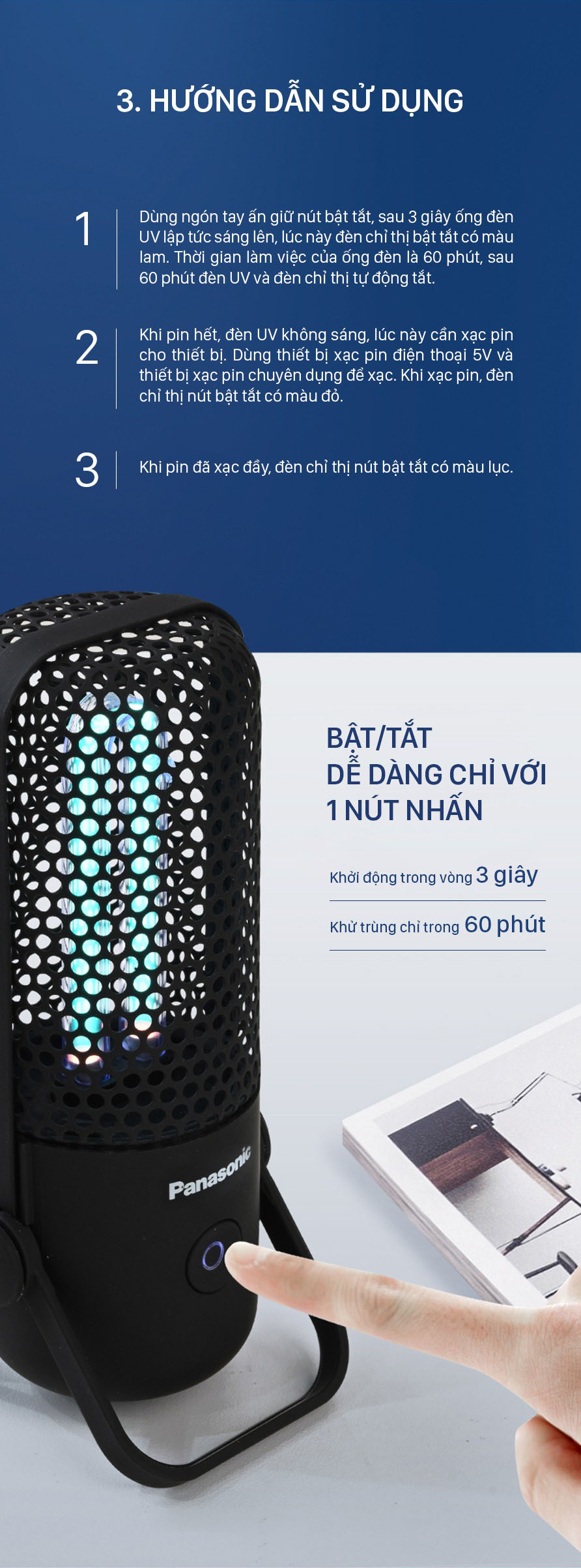 Đèn uv diệt khuẩn PANASONIC chống vi khuẩn gây bệnh 2.5w SJD2501Y88