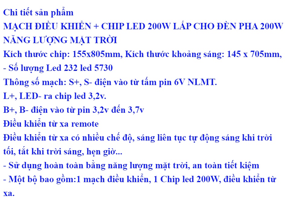 CHIP LED 200W lắp cho đèn pha 200W năng lượng mặt trời SUNECO - Chip 200w 3,2V