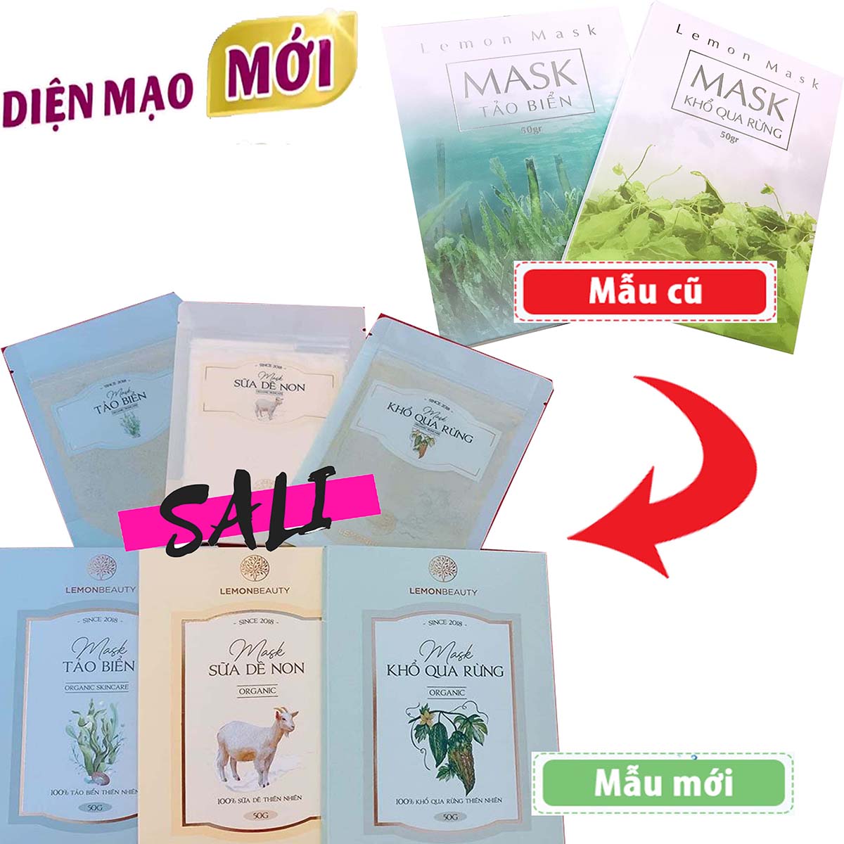Mặt Nạ Sữa Dê Non LEMON MASK - Bột Đắp Mặt Thiên Nhiên Chiết Xuất Từ Sữa Dê - Hộp 50 Gram - HÀNG CHÍNH HÃNG