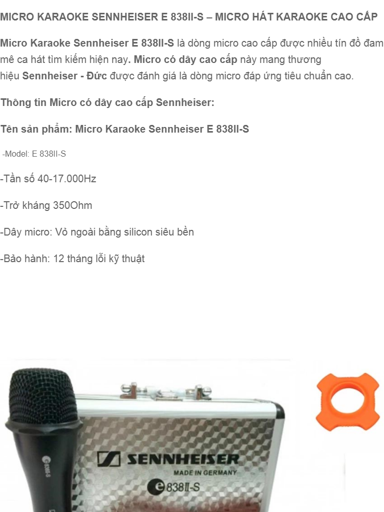 Micro Có dây Sennheiser e838II-S + Tặng vòng chóng lăn