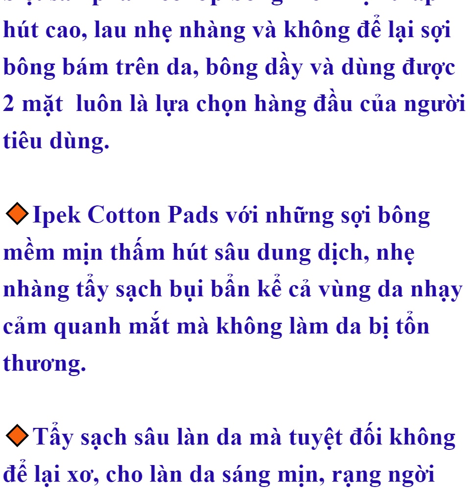 [100% BÔNG GÒN] 150 Miếng Bông Tẩy Trang Ipek Thổ Nhĩ Kỳ-Không Để Lại Xơ Bông 100% Làm Từ Bông Gòn