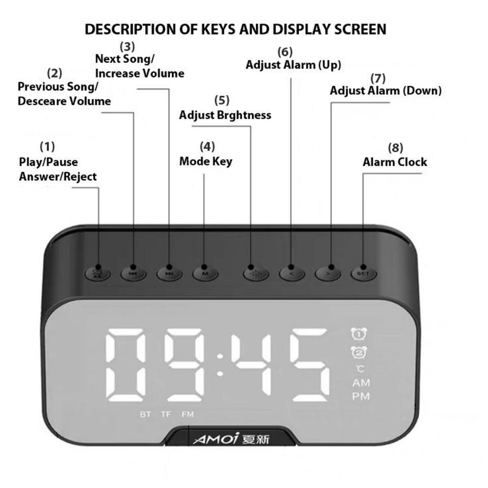 Loa Bluetooth màn hình gương mini AMOI kết nối điện thoại máy vi tính dùng