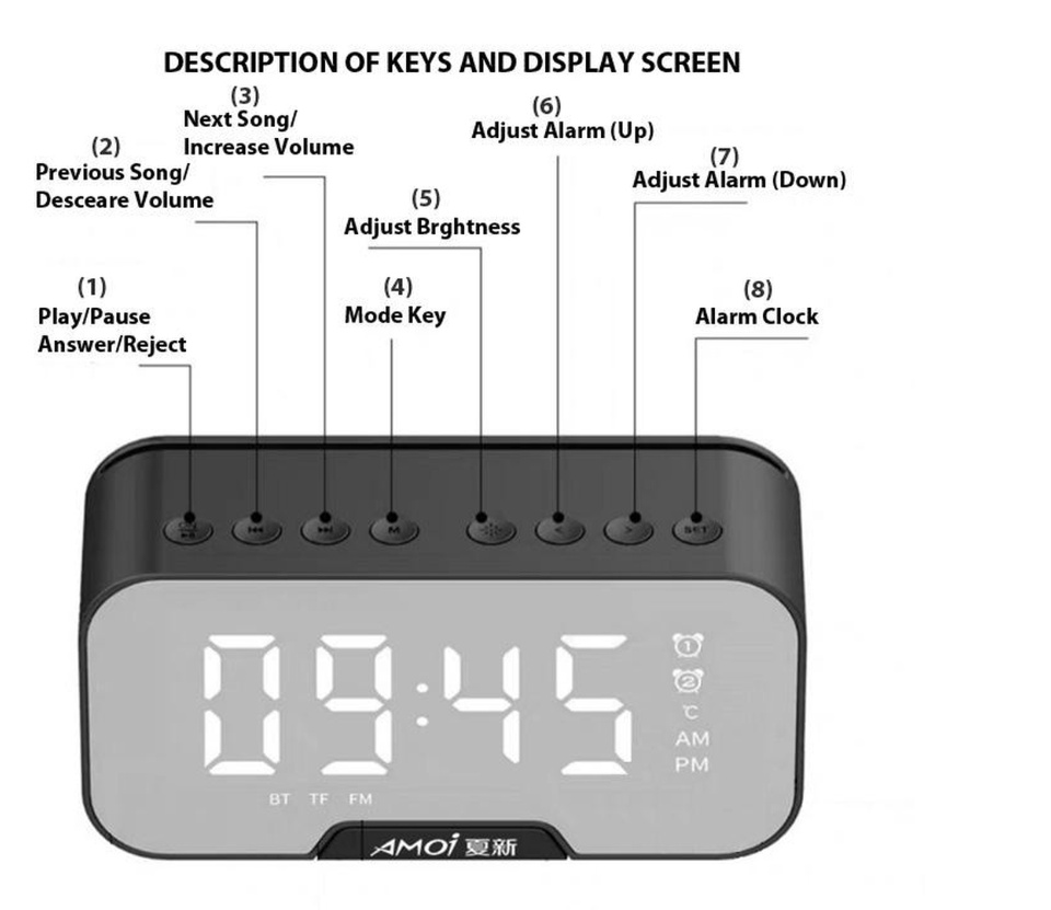 Loa Bluetooth màn hình gương mini AMOI kết nối điện thoại máy vi tính dùng