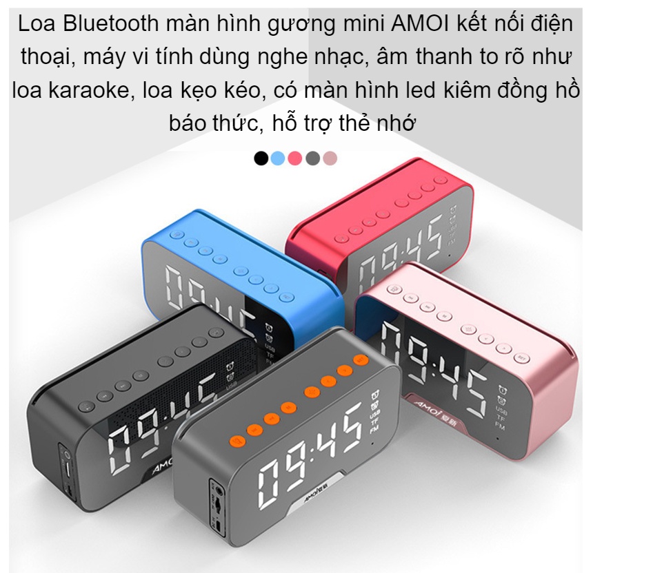 Loa Bluetooth màn hình gương mini AMOI kết nối điện thoại máy vi tính dùng