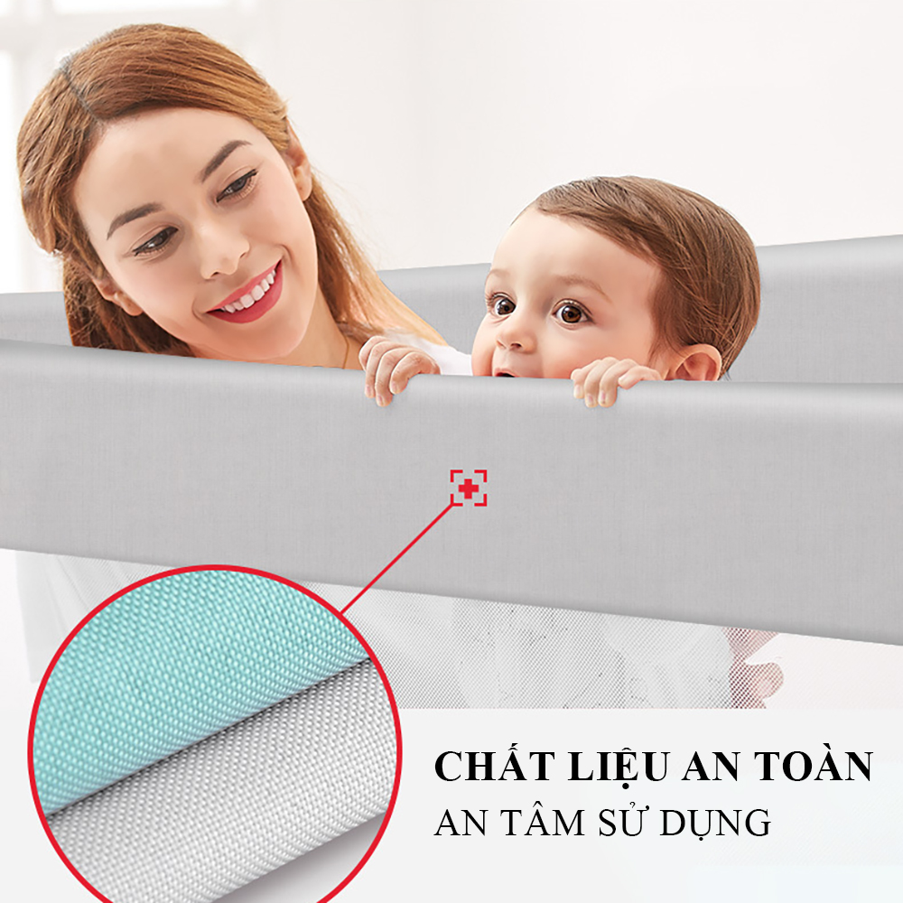 Thanh chắn giường cho bé an toàn cao cấp 1m2, 1m8, 2m, 2m2. Độ cao điều chỉnh trượt lên trượt xuống cao 72 - 100cm.