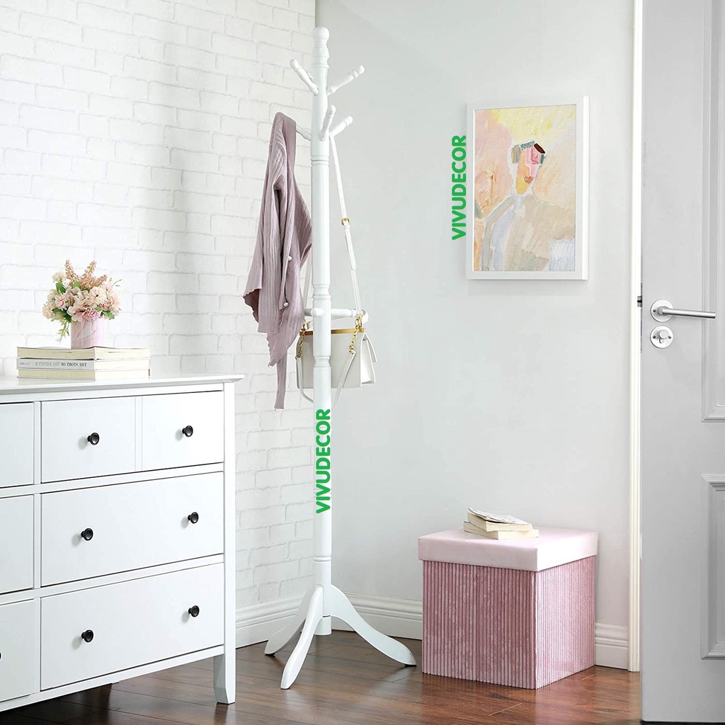 Cây Treo Quần Áo Vivudecor 100% Gỗ Tự Nhiên, Cây Treo Đồ GH 9 Nhánh Lắp Ráp Xuất Khẩu Hàn Quốc