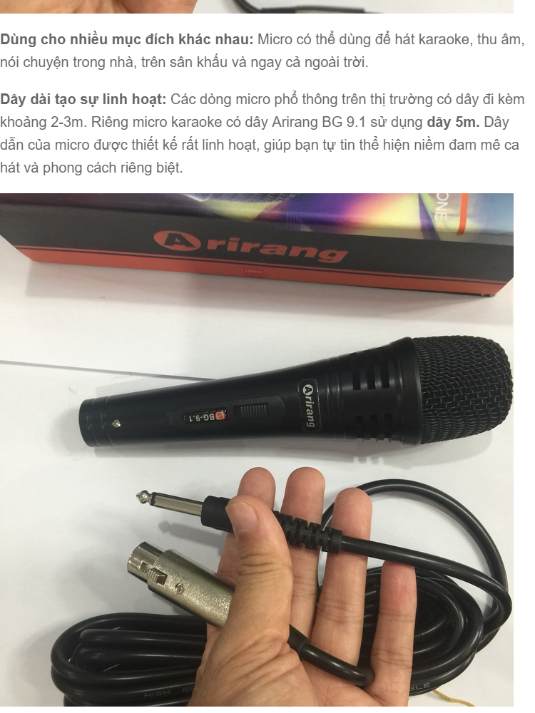 Micro karaoke có dây ARIRANG BG-9.1 - Micro có dây arirang - Micro karaoke có