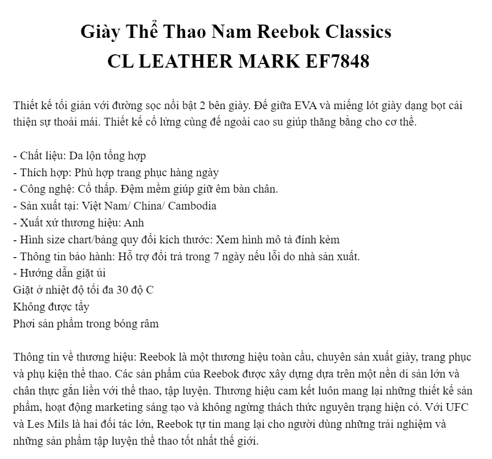 Giày thể thao nam reebok classics cl 