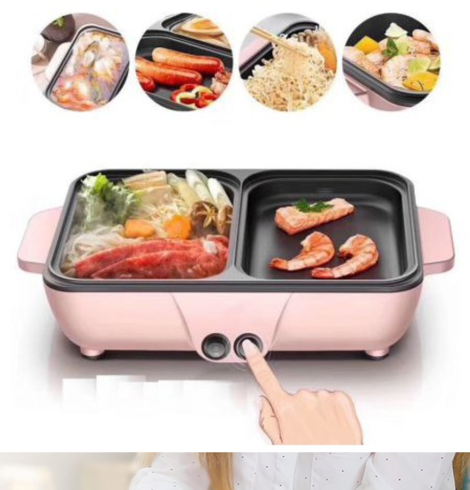 Nồi lẩu nướng đa năng 2 in 1 8662-s mininồi lẩu điện 2 ngăn nồi lẩu điện mini đa năng 2 ngăn an toàn tiết kiệm tiện lợi.