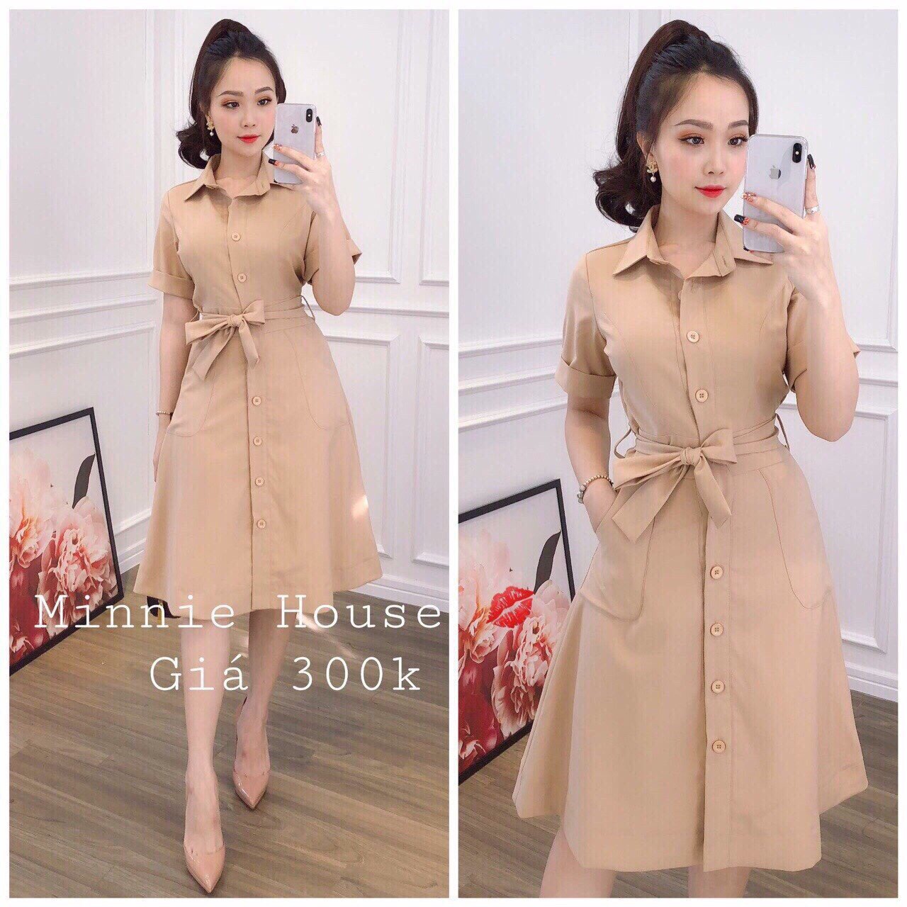 ĐẦM SƠ MI TAY LỠ CỘT NƠ EO HÀNG QUẢNG CHÂU CAO CẤP ( CHUẨN Y HÌNH )