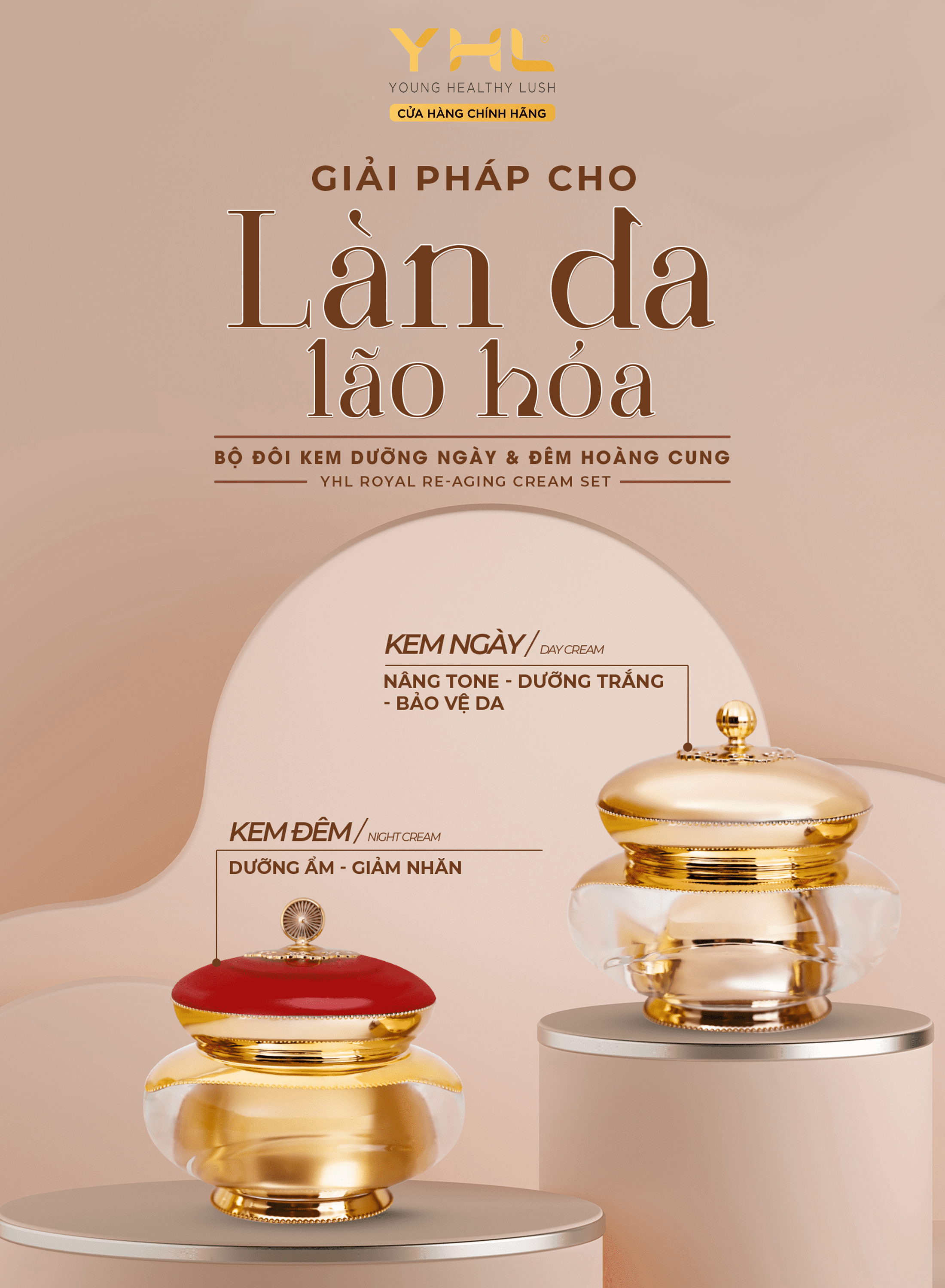 Bộ Đôi Kem Dưỡng Hoàng Cung YHL - ROYAL Dưỡng Ẩm, Giảm Nếp Nhăn Hiệu Quả Bộ 2 Hộp, 50g/ Hộp Hàn Quốc