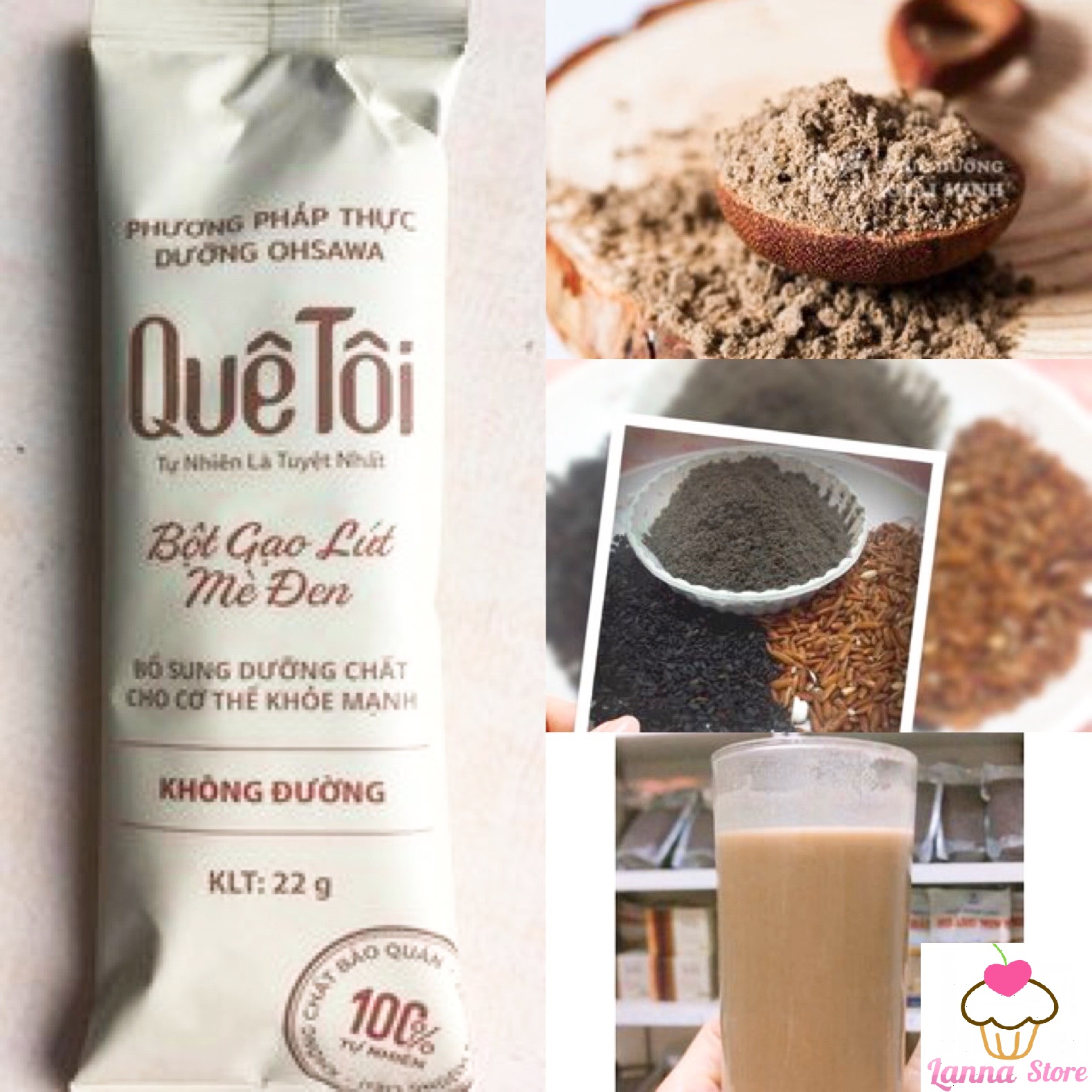 Bột gạo lứt mè đen / bột ngũ cốc Quê Tôi giảm cân/ Ăn kiêng / Eat Clean / tập gym 440gr - Túi 20 Gói