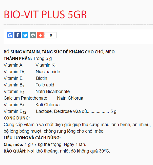 Gói Vitamin cho chó mèo Bio Vit Plus gói 5g