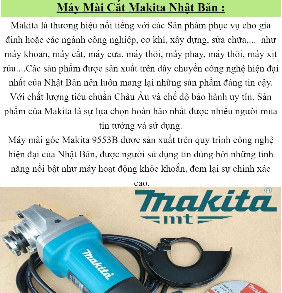 Máy Mài Cắt Makita Nhật Bản Chất Lượng 100% lõi đồng - Máy mài Makita công suất lớn mạnh mẽ giúp việc mài và cắt các chất liệu kim loại trở nên hiệu quả và chính xác hơn.
