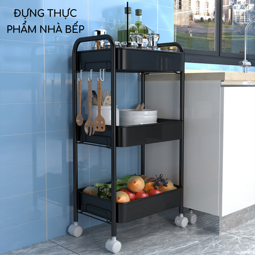 Kệ sắt 3 tầng IKEA đa năng đựng đồ mỹ phẩm tiệm Spa Nail tóc makeup đựng gia vị kệ nhà bếp kệ sách kệ phòng khách kệ phòng ngủ có tay cầm bánh xe Zozon