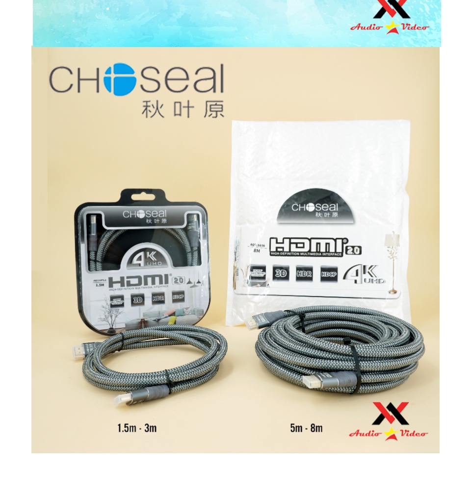 Cáp HDMI Choseal 2.0 4K Cao Cấp loại tròn 5m dành cho Tivi máy tinh 3D 4k Máy Chơi Game PlayStation Xbox đầu HD Box Đầu Android Tv Smart máy chiếu 5
