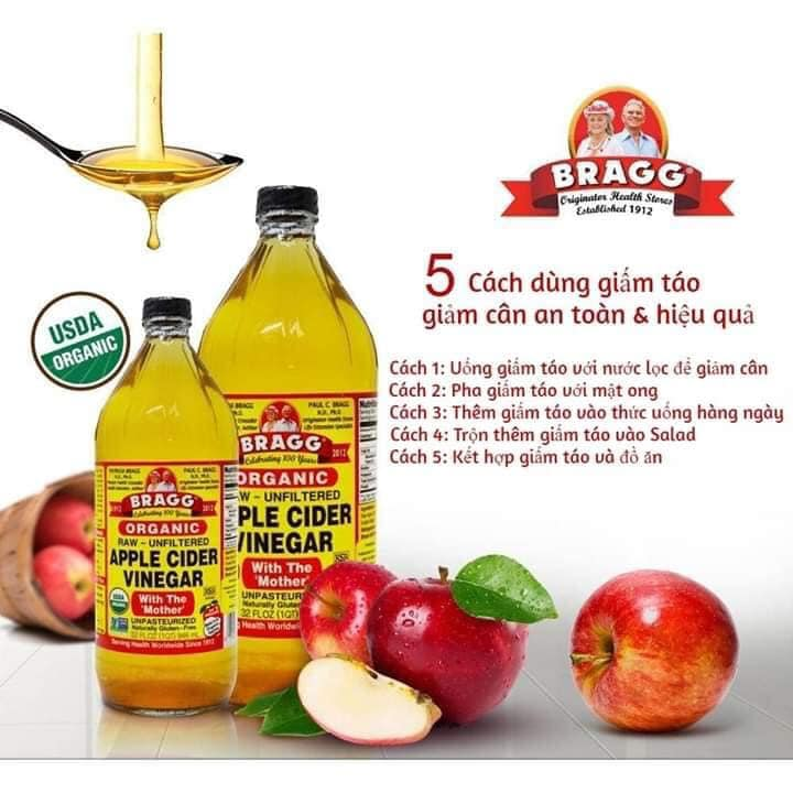 Giấm táo hữu cơ Bragg 473ml giúp giảm cân detox Organic Apple Cider Vinegar