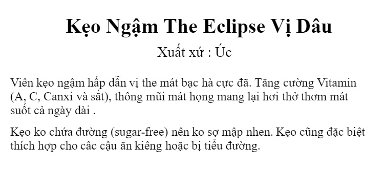 Kẹo Ngậm The Eclipse Vị Dâu - Úc