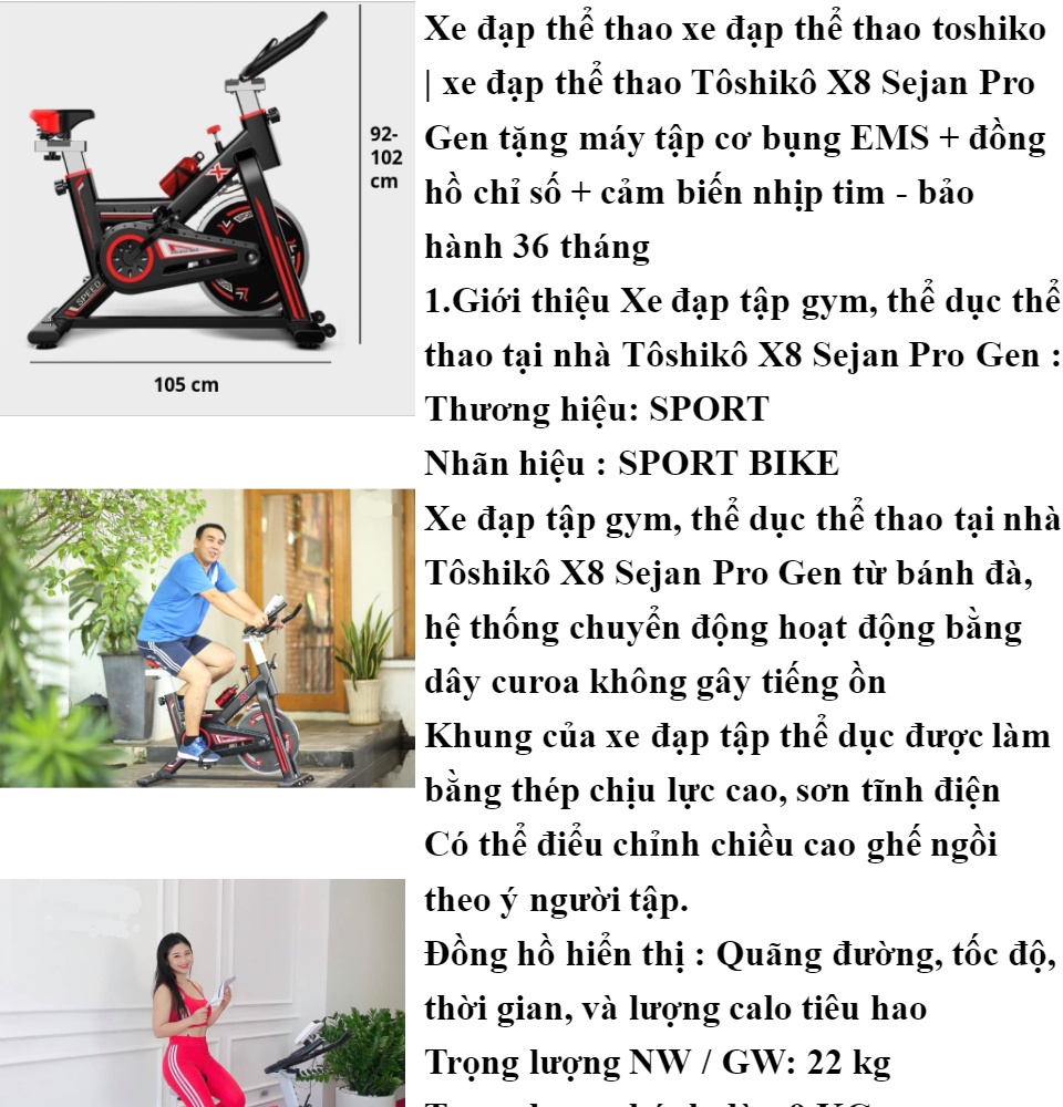 Xe đạp tập thể dục Tôshikô X8 Pro Gen xe đạp tập gym Tôshikô X8 Pro Gen tặng đồng hồ chỉ số + cảm biến nhịp tim + bình nước - bảo hành 36 tháng 2