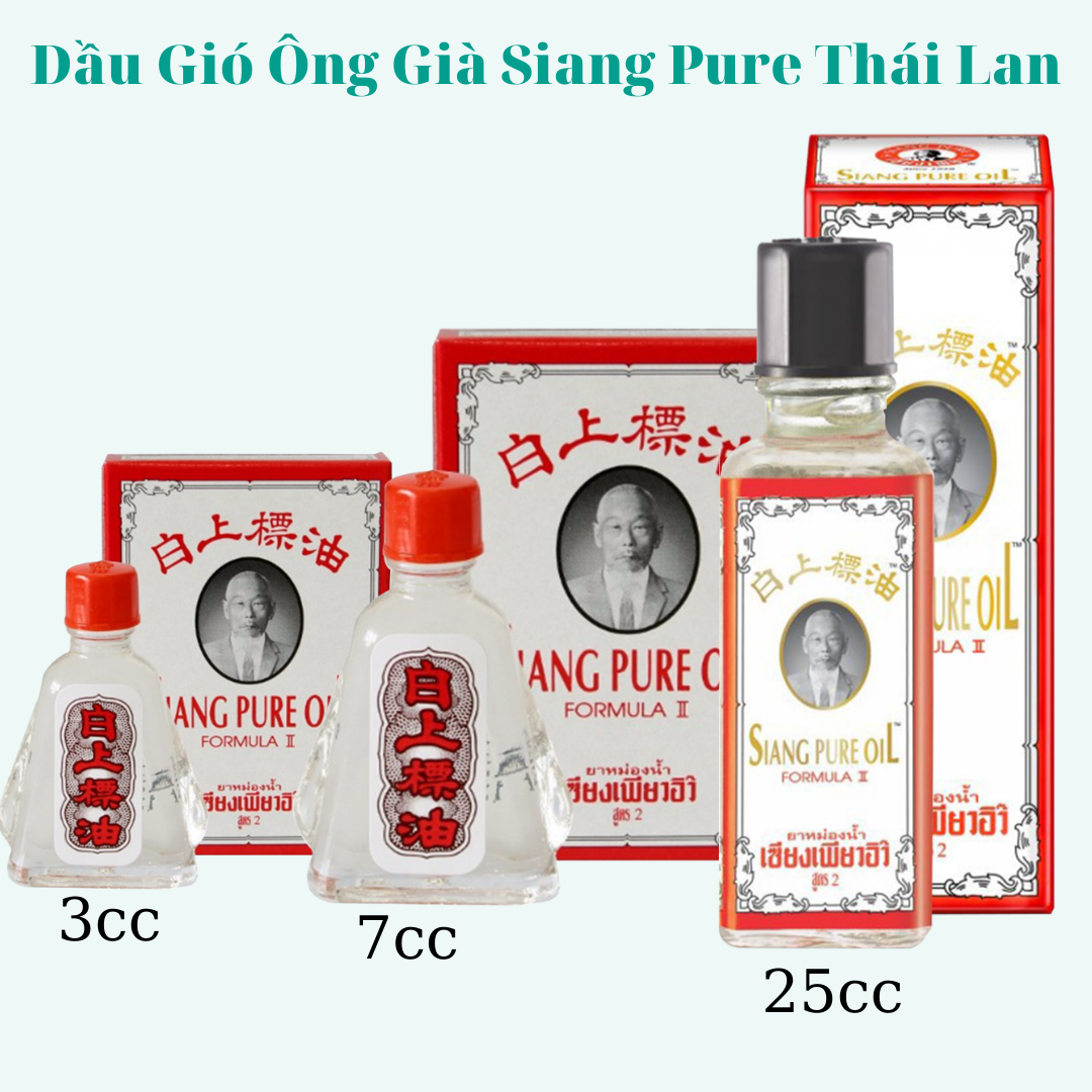 Dầu gió trắng ông già Siang Pure Formula 2 II Thái Lan Đủ Size (3-7-25ml)