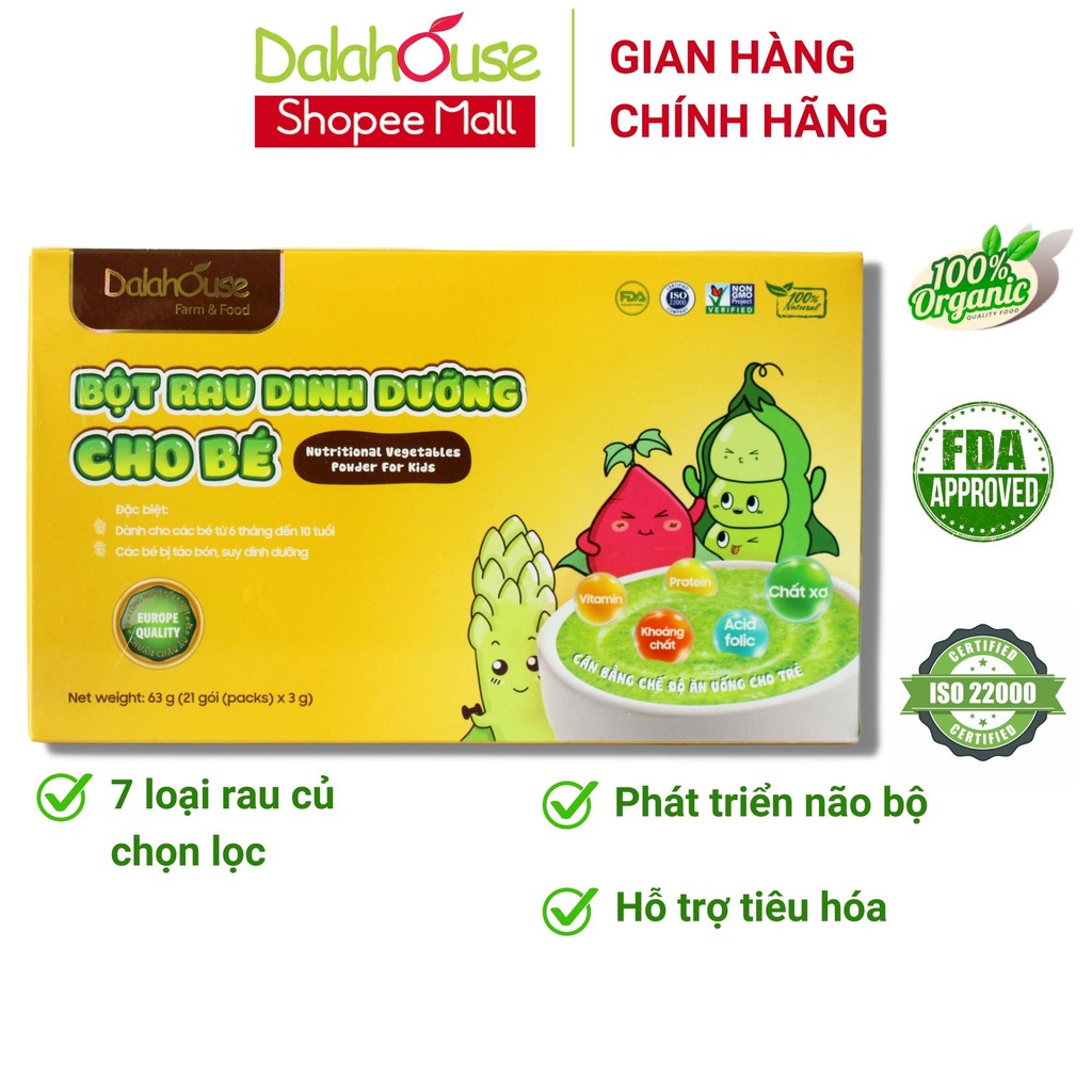 Bột Rau Củ, 100% Organic- Dinh Dưỡng Thiết Yếu Cho Bé Tăng Cân, Tăng Sức Đề Kháng, gói 3gr