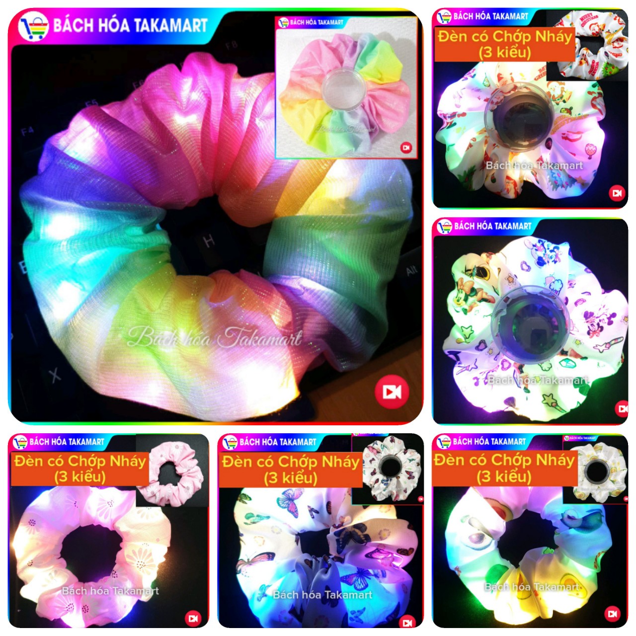 [Video 42 mẫu Hot Trend] Cột tóc đèn Led siêu phát sáng Scrunchies đèn Led 3 kiểu nhấp nháy Led đom đóm crunchies cột tóc phát sáng dây buộc tóc phát sáng cột tóc scrunchies galaxy dây buộc tóc đồ cột tóc rẻ - Bách hóa Takamart