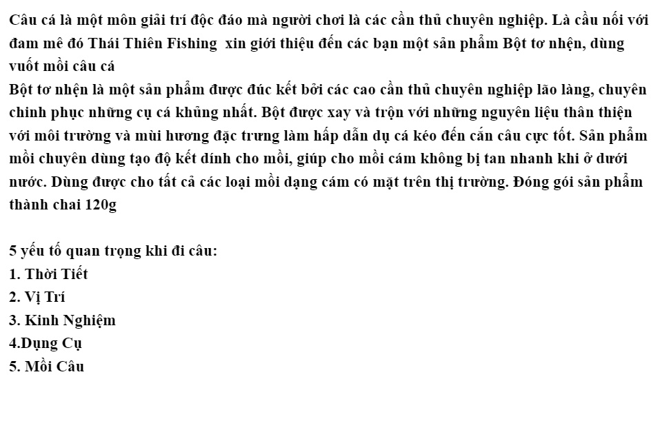 Mồi câu cá, bột tơ nhện dùng vuốt mồi câu