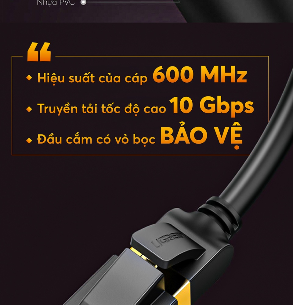 Cáp mạng 2 đầu đúc bọc hợp kim Cat7 STP, dạng dây tròn dài từ 0.5-25M UGREEN NW107 Cáp mạng 2 đầu đúc bọc hợp kim Cat7 STP, dạng dây tròn dài từ 0.5-25M UGREEN NW107