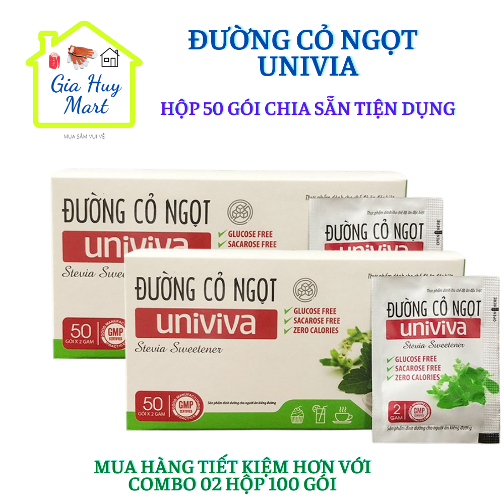 02 Hộp đường cỏ ngọt Univia 100 gói làm thực phẩm cho người tiểu đường và ăn kiêng