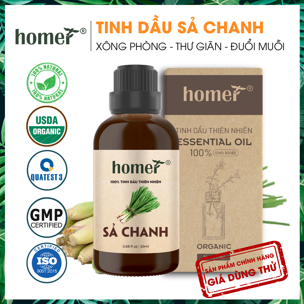 Tinh dầu thiên nhiên giá dùng thử chai lớn dung tích 20ml HOMER nhập khẩu - Nhóm đơn hương cơ bản 20 mùi - Tinh dầu Cam / Bạc hà / Sả chanh