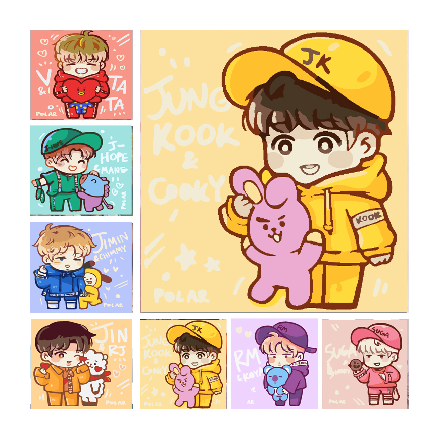 Tranh tô màu theo số BTS Chibi - Tranh sơn dầu số hoá