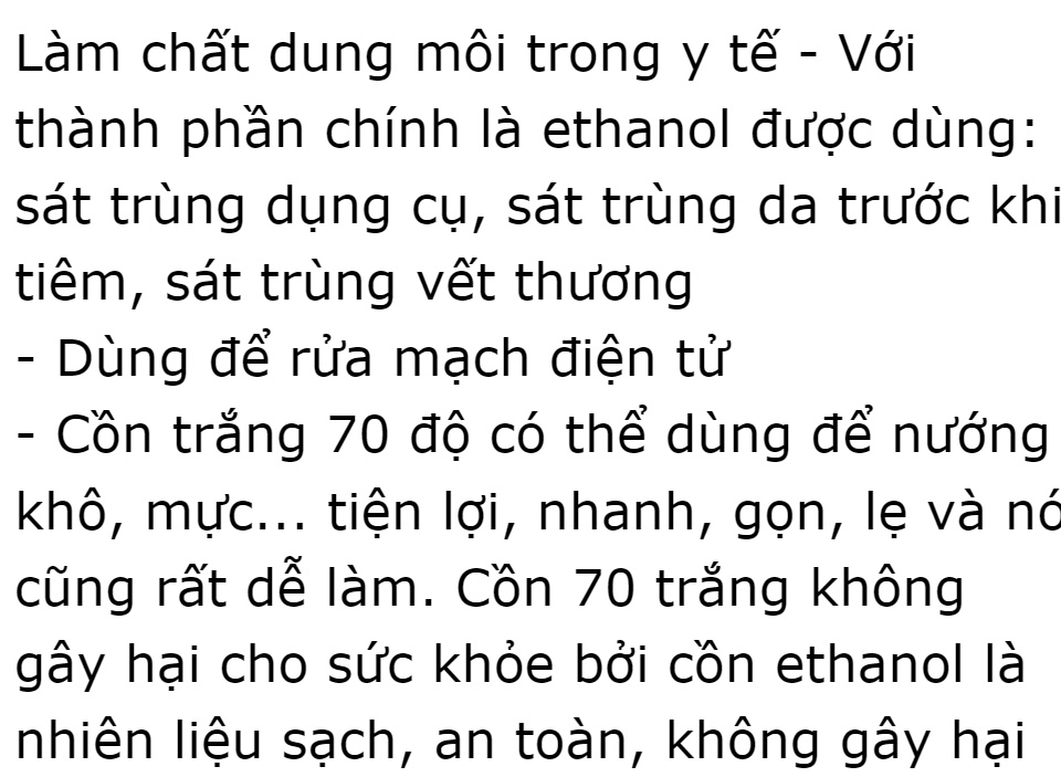 Cồn 70 độ Vĩnh Phúc dùng để xử lý làm sạch môi trường, sát khuẩn bề mặt vật dụng và có thể xử lý vi khuẩn trực tiếp trên con người, bề mặt da, sát khuẩn vết thương, diệt khuẩn, sát khuẩn dụng cụ y tế, đồ vật DrViet 63 Cồn 70 độ Vĩnh Phúc dùng để xử lý làm sạch môi trường, sát khuẩn bề mặt vật dụng và có thể xử lý vi khuẩn trực tiếp trên con người, bề mặt da, sát khuẩn vết thương, diệt khuẩn, sát khuẩn dụng cụ y tế, đồ vật DrViet