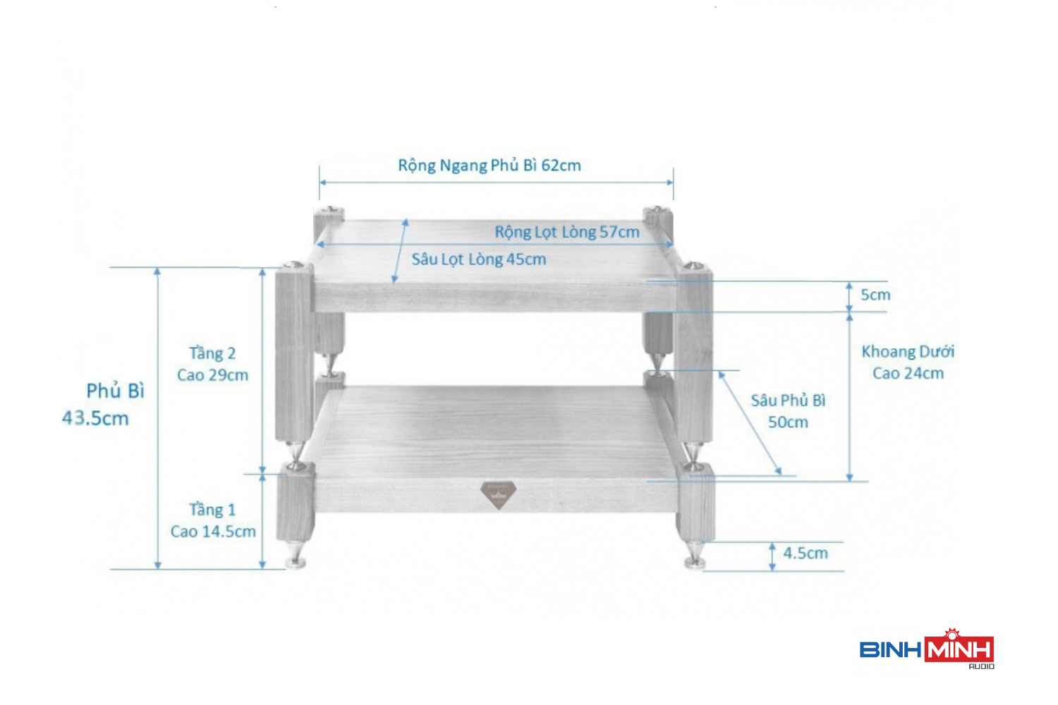 Kệ audio chống rung 2 tầng Gỗ Sồi Venza GS 02
