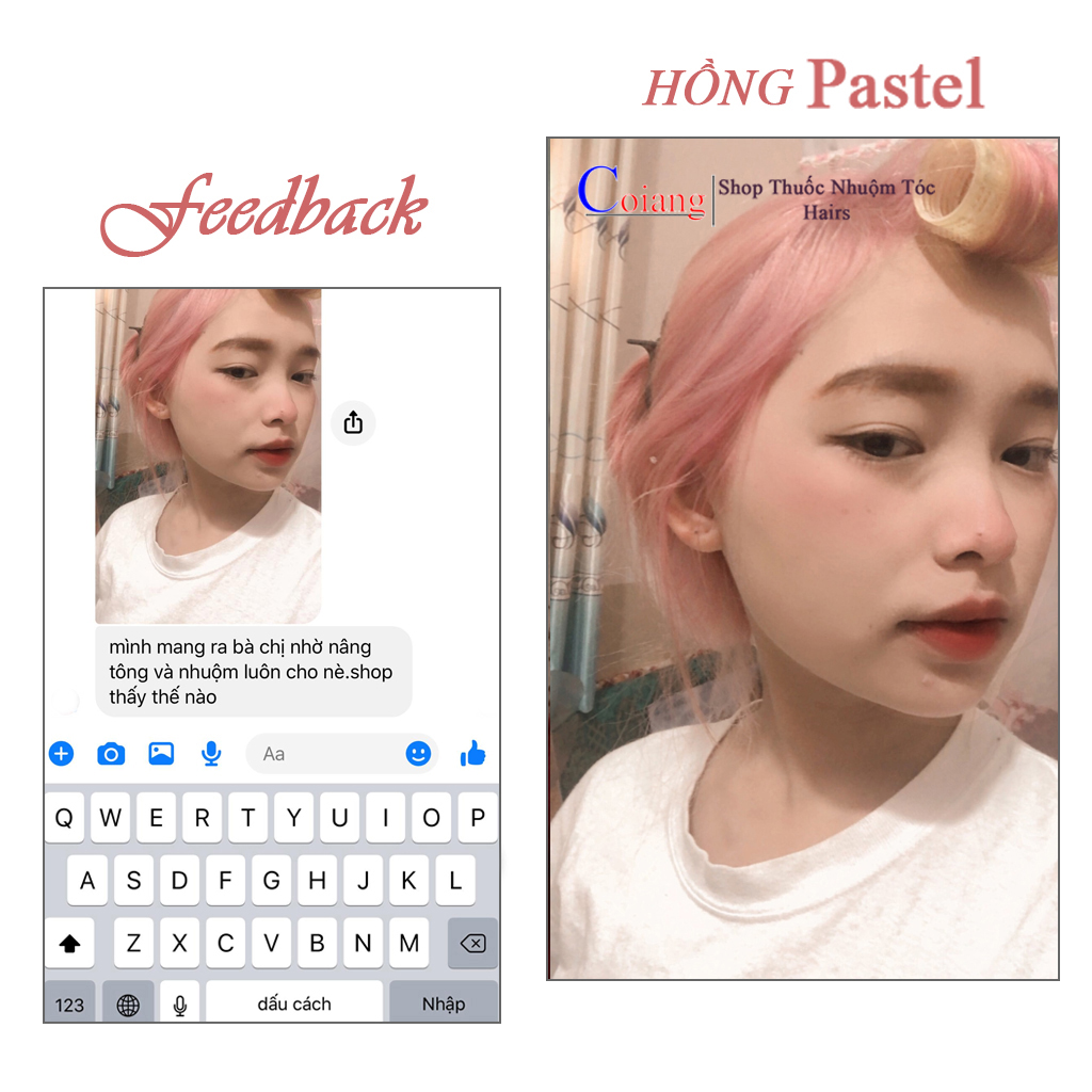 Thuốc nhuộm tóc màu HỒNG PASTEL tặng thuốc tẩy sử dụng tại nhà nhiều thảo dược coiang88